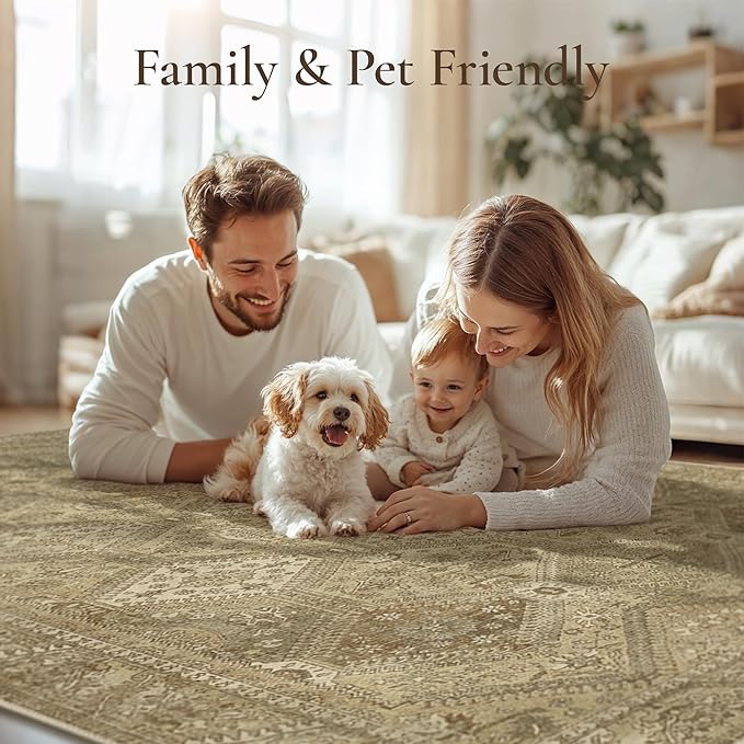 GENIMO Area Rug 2x3 Doormat, Machine Washable Low Pile Rugs, Small Retro Entryway Mat for Entrance, Hallway, Kitchen and Corridor, Tan Brown