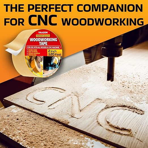 Trazon Double Sided Woodworking Tape Super Strong, 2 Inch x 120 Feet, Wood Crafter Sticky Tool, Two Side Adhesive for Router Templates and CNC Machine, Removable & Residue Free