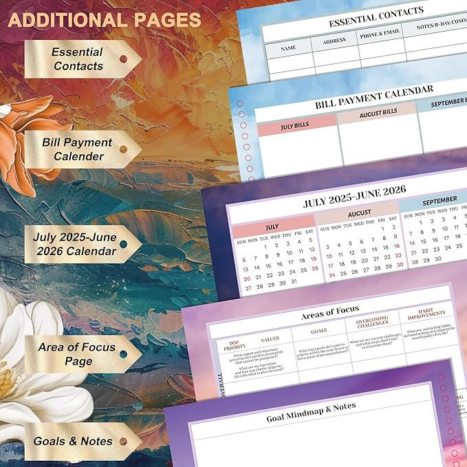 CAGIE Planner 2025-2026 Monthly: 12 Months July 2025 - June 2026 Calendar Daily Weekly Yearly Agenda 8.5" x 11" Large Academic Spiral Planners for Women with Tabs Stickers, Sunset