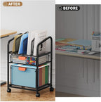 Marbrasse Rolling File Cart with Adjustable Dividers, Mobile File Cabinet on Lockable Wheels, Office Filing Cabinet Organizer, Hanging File Folder Organizer for Home Office - Black