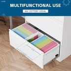 PEUKC 2-Drawer Metal File Cabinet, Lateral Vertical Filing Cabinets for Home Office, Locking File Cabinet with Storage Shelves, Legal/Letter/A4 Size (White, Assemble Required)