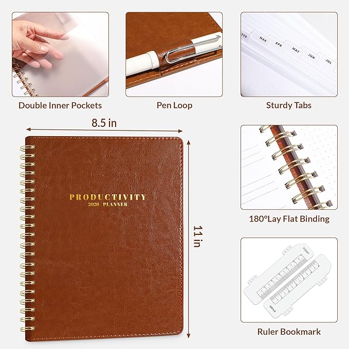 SUNEE 2026 Planner 8.5" x 11" – Dated Productivity Planner for Time Management - Daily,Weekly & Monthly Planner to Achieve Goals - Planner 2026 dated from January 2026 – December 2026,Brown