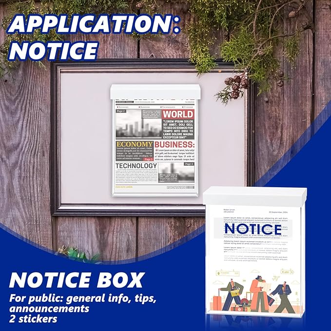9.1" x 11.6" Outdoor Notice Brochure Holder Waterproof Wall Mount Literature Permit Box with Lid Screws Clear Acrylic Document Holder Fits Letter Size A4 Flyers Booklets Pamphlets (NOTICE WHITE)