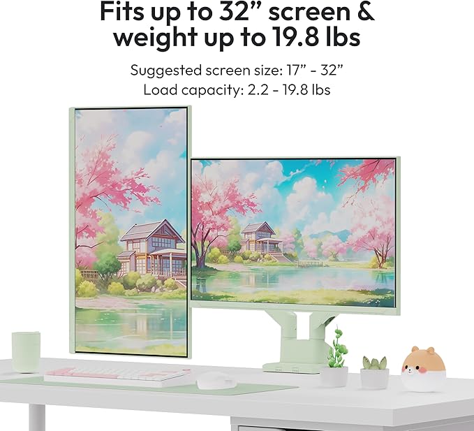 Pixio PS1D Wave Mint Green Dual Monitor Arm Stand Desk Mount - Fits up to 32 inches Monitors and up to 19.8lbs. VESA Compatibility and Integrated Cable Management