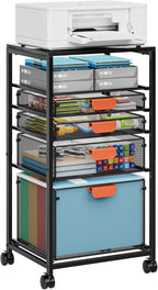 Marbrasse Rolling File Cart with 4 Storage Drawers, Mobile File Cabinet on Lockable Wheels, Hanging Filing Cabinet Organize, Under Desk Utility Cart for Home Office