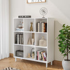 Chyanmoo Wood Cube Storage Organizer White Bookshelf - 3-Tier Freestanding Storage Cabinet with Legs for Home Office, 9-Cubes Open Shelf