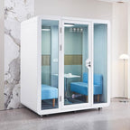 Mobile Office Pod Booth, Sound Pod, Large Space SoundProof Pod 2-4 People, Sound Booth Mobile Roller, LED Lighting, Centrifugal Fans and AC USB Ports - for 2-4 Persons White