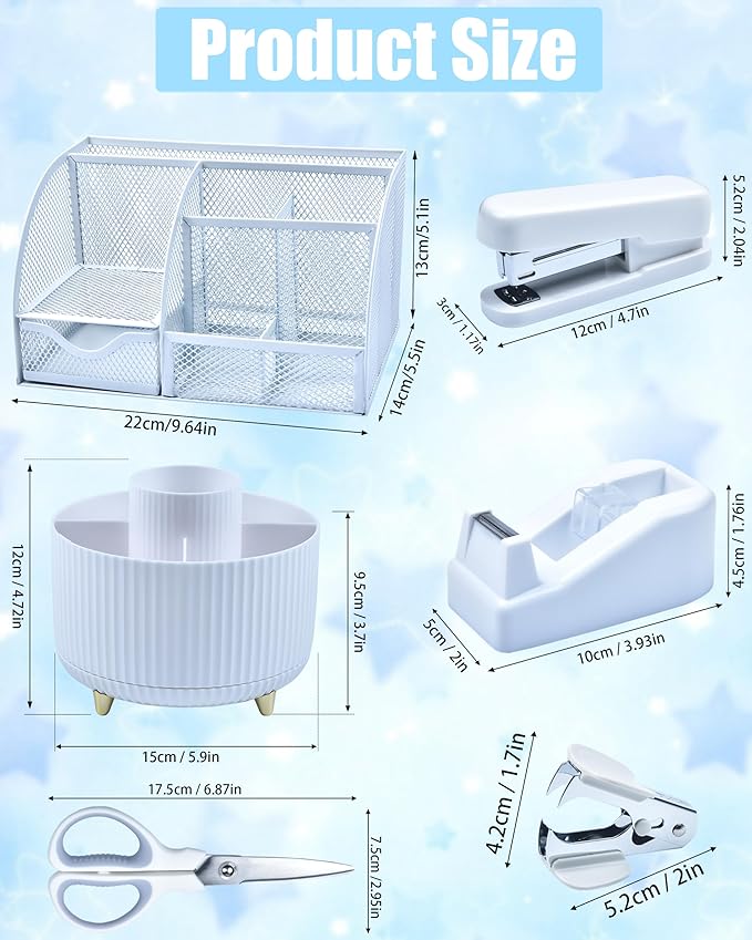 LXEVIHK 20Pcs White Desk Organizers and Accessories With Mesh Desk Organizer and 360°Rotating Pen Holder and a Lot of Office White Office Supplies Beautifully Presented in a Gift Box