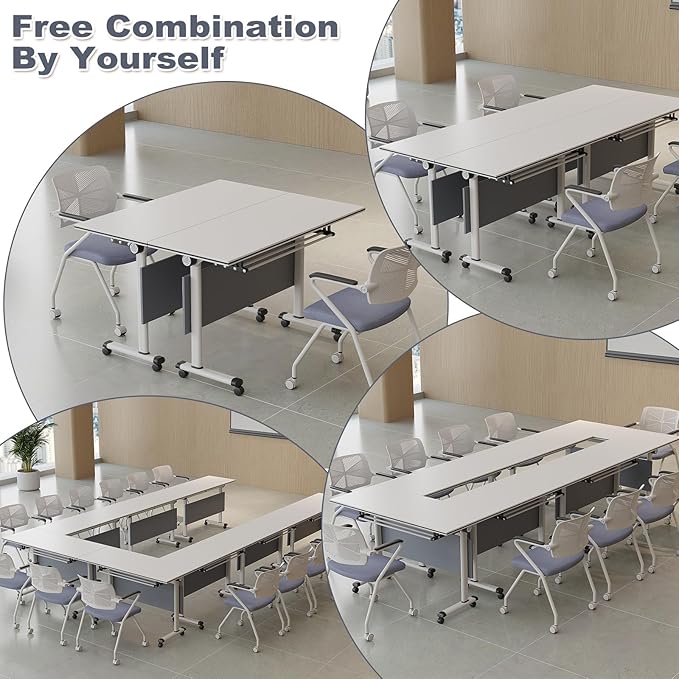 czxhaery Conference Table,Folding Conference Table,Folding Office Conference Room Tables On Wheels,Flip Top Mobile Meeting Training Table (4Pack140*60 * 75cm)