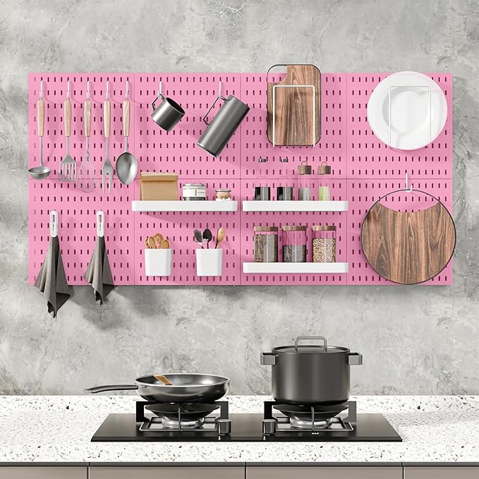 MULSAME Pegboard Combination Kit, 25.2" x 25.2" Wall Mounted Storage Set with 4 Pegboards & 20 Accessories Hanging, Peg Boards Organizer