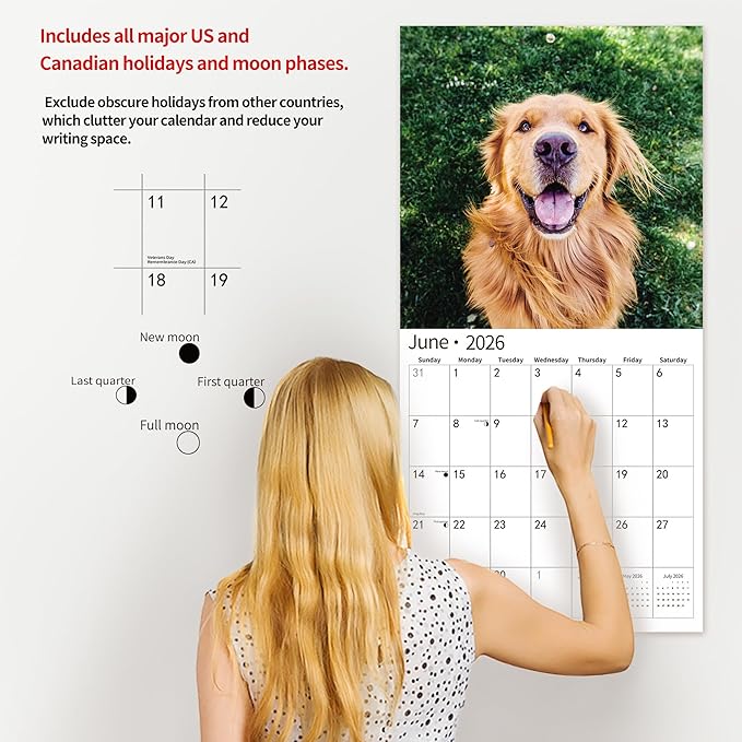 2026 Wall Calendar,Calendar 2026, November 2025 - December 2026, Wall Calendar Happy Dog, 12" x 24" Opened,Full Page Months Thick & Sturdy Paper for Gift Perfect Calendar Organizing & Planning