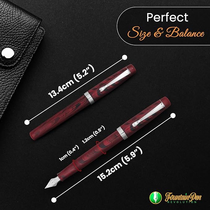 FPR Himalaya V2-Chrome Ultra Flex Nib Pen - Twist-Style Converter Filled Calligraphy Pens for Writing - Fancy Pens for Men & Women - Flex Fountain Pen w/Metal Clip & Cap Ring (Maroon Ebonite)