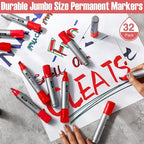 Fuutreo 32 Pcs Jumbo Permanent Markers Bulk Large Chisel Tip Permanent Markers Waterproof Jumbo Pens Quick Drying Office Supplies(Red)