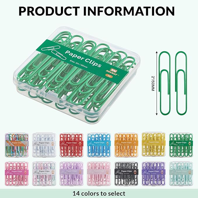 NEEWAY Colorful Large Paper Clips, 2 Inch Jumbo Paper Clips, 150 Count, 3 Pack of 50 (Green)