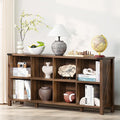 Joaxswe 8 Cube Book Shelf, Farmhouse Wood Long Storage Organizer Bookcase, 62" Horizontal Brown Walnut Console Closet Bookshelf, Hallway TV Stand for Entryway, Display Cabinet Book Case for Office