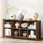 Joaxswe 8 Cube Book Shelf, Farmhouse Wood Long Storage Organizer Bookcase, 62" Horizontal Brown Walnut Console Closet Bookshelf, Hallway TV Stand for Entryway, Display Cabinet Book Case for Office