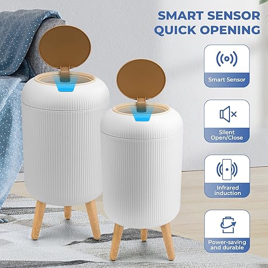 Pukomc 2 Pack Automatic Trash Can 12L /3 Gallon and 10L /2.64 Gallon Bathroom Trash Bin with Lid Touchless Small Smart Motion Sensor Garbage Cans for Kitchen, Bathroom,Living Room and Bedroom