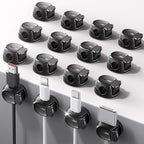 16Pack Cord Organizer [Dual Spring & Clasp, Max Secure] Cable Clips - Chfeila Cord Holder, Desk Cable Management, Adhesive Phone Charging Wire Holder for Nightstand/Car/Wall, Office Accessory - Black