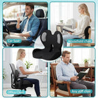 Memory Foam Seat Cushion,Office Chair Cushion with Lumbar Support,L-Shape Ergonomic Cushions with Strap,Non-Slip Sciatica,Hemorrhoids, Tailbone Pain Relief for Office Workers,Driver(Black+Mesh cloth)