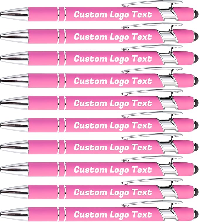 HEYZARDA Personalized Pens with Name Text Logo Custom Ballpoint Pen for Business Office Events with Stylus for Touchscreen 20 Pcs Rose