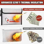ROLOWAY Fireproof Bag (9.6 x 6.6 inches) 5200℉ Heat Insulated, Fireproof Money Bag with Zipper for Cash (2-Pack)