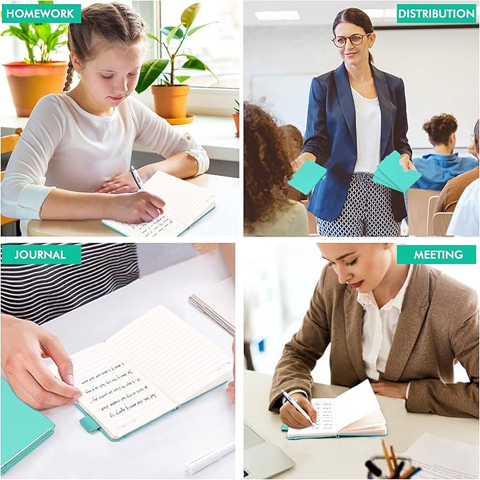 feela 15 Pack Pocket Small Notebooks Bulk, Mini Cute Memo Notepads Hardcover College Ruled Lined Journals with Pen Holder for Women Girls Office School, with 15 Black Pens, 3.5”x 5.5”, A6, Aqua