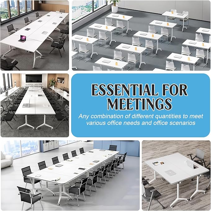 Conference Table,55.1''Folding Conference Room Table for 4-12 People,Mobile Flip Top MeetingTraining Table with Different Coulor and Styles for Offices, Classrooms,Meeting Room (2, A)