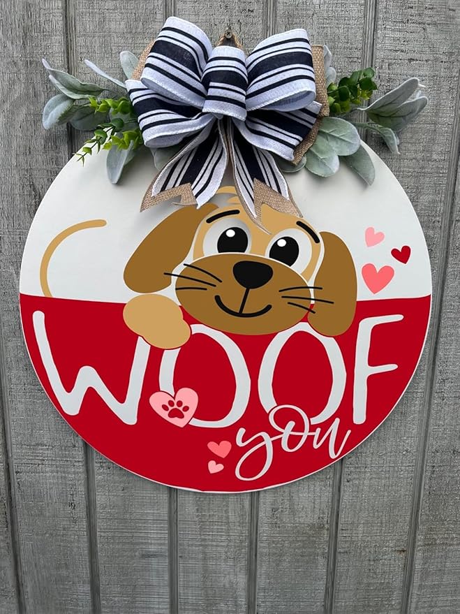 Wood front door sign Wood sign Home decor Welcome sign Sign for front door House warming gift Wedding gift (Woof-UV015(NC) P002, 22" Width)