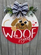 Wood front door sign Wood sign Home decor Welcome sign Sign for front door House warming gift Wedding gift (Woof-UV015(NC) P002, 22" Width)