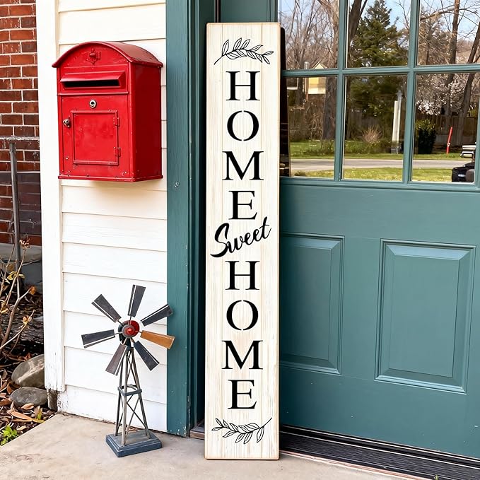 Farmhouse Wooden Welcome Sign Stand for Front Door, 47" Large Home Sweet Home Welcome Sign for front porch, Rustic Vertical Tall Xmas Gift Porch Leaner Decor for Outdoor Patio Garden
