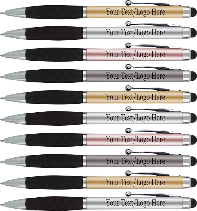 SyPen Personalized Pens With your Custom Logo or Text-600 Pack Bulk-for Businesses, Parties, and Events, 2 in 1 Ballpoint Pen & Stylus for Touchscreen Devices, Light Assorted Barrels, Black Ink