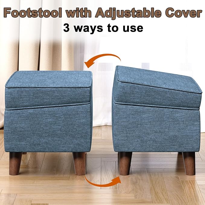 FAGAGA Foot Rest with Adjustable Cover, Storage Ottoman Dorm, Footstool and Sitting Stool, Ottoman Foot Stools for Living Room, Bedroom, Dorm, Blue