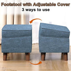 FAGAGA Foot Rest with Adjustable Cover, Storage Ottoman Dorm, Footstool and Sitting Stool, Ottoman Foot Stools for Living Room, Bedroom, Dorm, Blue