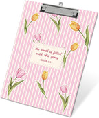 APIILVPQ Tulip Clipboard, Bible Verse Clipboards with Low Profile Clip for Office School Use, Pink Flower Wooden Clip Boards for Nurses Teachers Students - B01