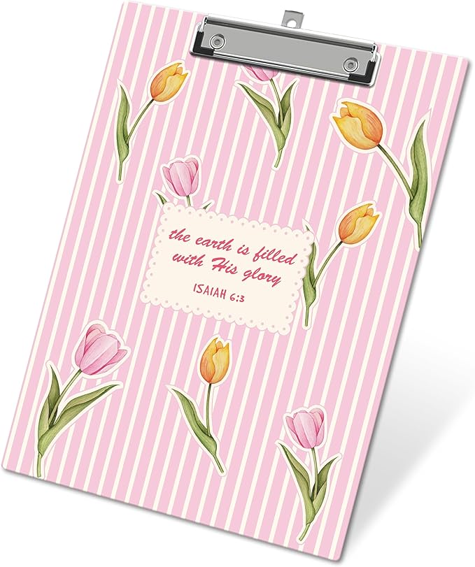APIILVPQ Tulip Clipboard, Bible Verse Clipboards with Low Profile Clip for Office School Use, Pink Flower Wooden Clip Boards for Nurses Teachers Students - B01