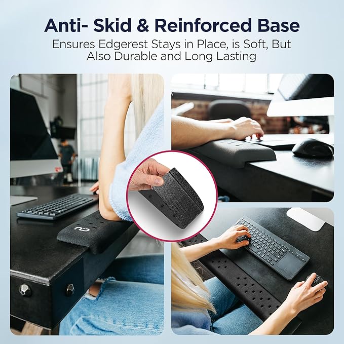 EdgeRest PostureUp L-Shaped Desk Long Wrist Rest Elbow, Forearm & Wrist Comfort Support for Table or Desk Edge, Non-Slip, Memory Foam Padding, Ergonomic Design for Work, Universal Fit, Black
