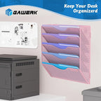 Gawerk 5 Tier Hanging Wall File Organizer, Mesh Mail Paper Orgnization Hanging File Folder Holder for Home Office, Pink