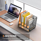 OrgMate Desk File Folder Holder Organizer-4 Vertical Compartments Racks and Paper Letter Tray,Mesh Magazine File Holder Sorter,Desktop Accessories & Workspace Organizers for Home,Office,School-Black