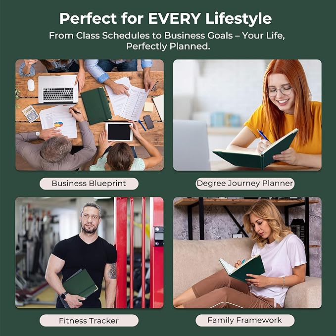 IN-luxpro Daily Planner 2026 with One Page Per Day,(A5-8.5" x 5.9"),12 Months Calendar Hourly Appointment Book Monthly Tabs & Self-adhesive Pen Holder,Inner Pocket, Vegan Leather Hardback,Green