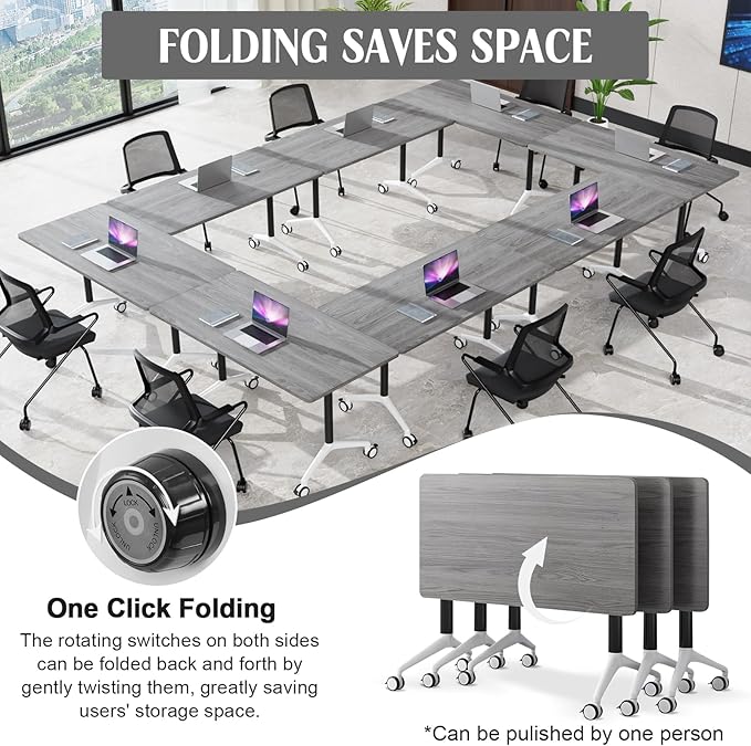 Conference Table,55.1''Folding Conference Room Table for 4-12 People,Mobile Flip Top MeetingTraining Table with Different Coulor and Styles for Offices, Classrooms,Meeting Room (4, 47.2''F)