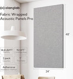 Olanglab Acoustic Panels 2 Pack, 48''x24'' Large Sound Panels, Fabric Wrapped Sound Proof Foam Panels for Walls, Sound Absorbing Panels for Recording Studio Acoustical Treatments (Light Grey)