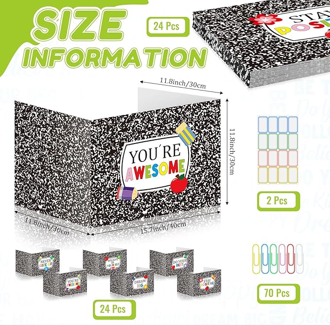 Cinrobiye 24 Pcs Composition Privacy Folders Standard for Students Cardboard Shields Test Privacy Boards Inspirational Words Desk Dividers Shield for Classroom School Study Supplies (Black)