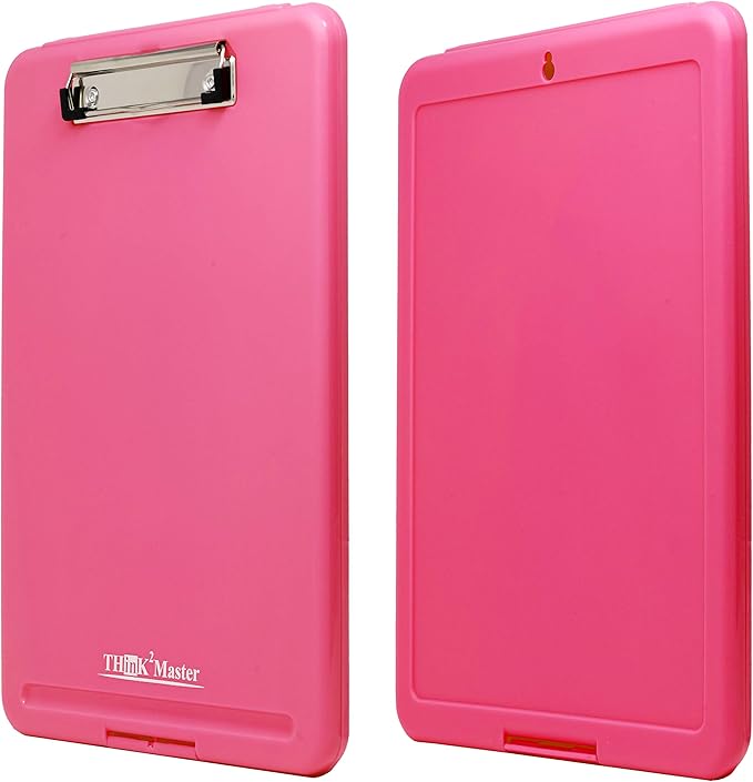 Think2Master Pink Plastic Storage Clipboard. | 25% Heavier & 25% Sturdier| Heavy Duty and Won’t Flex or Bend Like Other Brands (Compare The Weight). Storage Compartment Holds 150 Letter Sized Paper.
