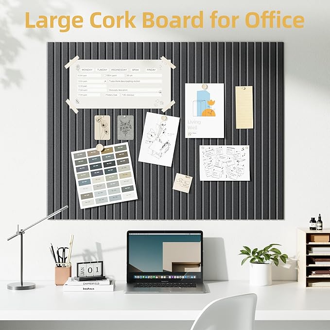 Large Cork Board for Wall 36" x 48" Black Bulletin Board with Safe Removable Adhesive Squares for Pictures Photos, Alternative CorkBoard Felt Pin Boards Tiles for Office Classroom Wall Decor-12 Pack