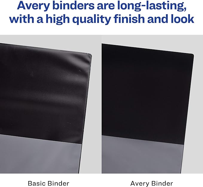 Avery Standard View 3 Ring Binders, 3" Round Rings, 460-Sheet Capacity, 3.5 Inch Wide Spine, Black Binders, Ideal for Lightweight Organization and Occasional Referencing (4-Pack of 03361)