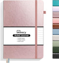 Annecy Lined Journal Notebook, Hardcover Leather Journal for Women & Men, 160 Numbered Pages, Medium 5.5" x 8.25", 100 GSM Thick Paper, Rose Gold