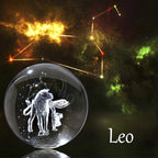 Crystal 3D Constellation Ball Crystal Paperweight Full Sphere Glass Fengshui with Sliver-Plated Flowering Stand(Leo)