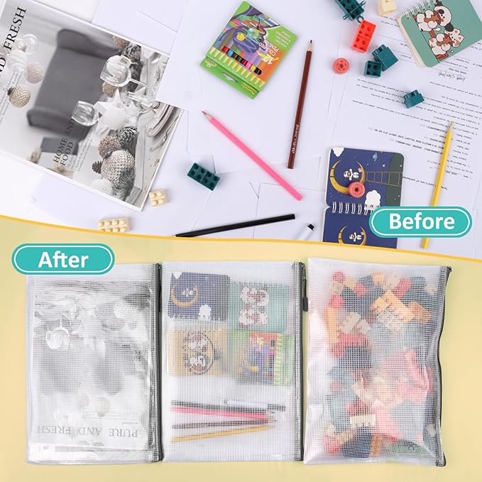 YOPCDJ 12pcs Mesh Zipper Pouch Bags, A4 Puzzle Bag for Organizing Storage Bag, File Bags for Office, Board Games and Home Supplies