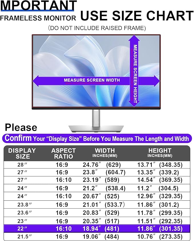 FILMEXT 2 Pack 22 Inch Computer Privacy Screen Filter for 16:10 All-in-One Desktop/Frameless Monitor - Removable Blue Light UV Blocking Privacy Shield for Thin Bezel Computer