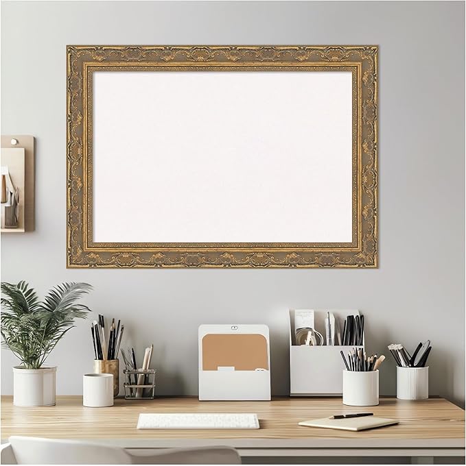 Amanti Art White Cork Board for Wall, 20x28 Vision Board with Gold Frame, Medium Corkboard Office Decor for Home Organization, Traditional Corkboard Pinboard to Display Items for Home Organization
